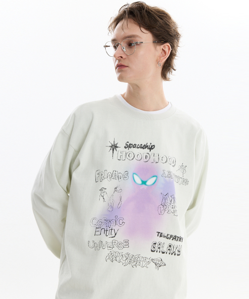 HOODHOOD(フッドフッド)の「スプレーエイリアンロングスリーブTシャツアイボリー(Tシャツ/カットソー・メンズ・その他・1/2)」の2枚目の写真