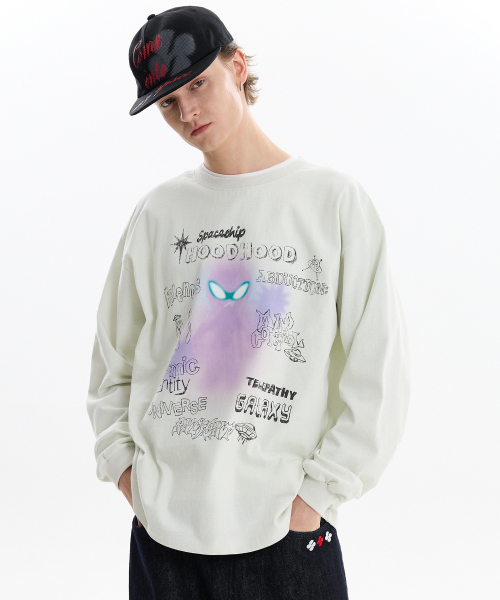 HOODHOOD(フッドフッド)の「スプレーエイリアンロングスリーブTシャツアイボリー(Tシャツ/カットソー・メンズ・その他・1/2)」の3枚目の写真
