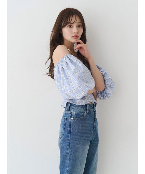 MERCURYDUO（マーキュリーデュオ）の「2WAYチェックオフショルベアブラウス（シャツ/ブラウス・レディース・ブルー/ライム・FREE）」の9枚目の写真