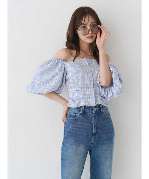 MERCURYDUO（マーキュリーデュオ）の「2WAYチェックオフショルベアブラウス（シャツ/ブラウス・レディース・ブルー/ライム・FREE）」の11枚目の写真
