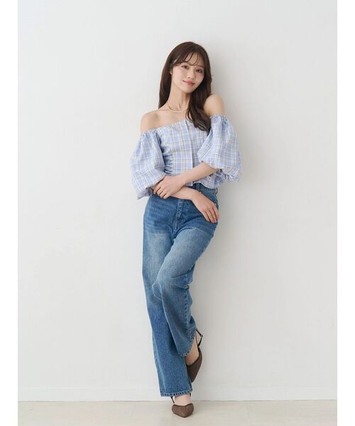 MERCURYDUO（マーキュリーデュオ）の「2WAYチェックオフショルベアブラウス（シャツ/ブラウス・レディース・ブルー/ライム・FREE）」の14枚目の写真