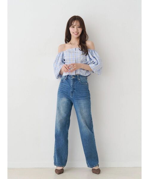 MERCURYDUO（マーキュリーデュオ）の「2WAYチェックオフショルベアブラウス（シャツ/ブラウス・レディース・ブルー/ライム・FREE）」の15枚目の写真