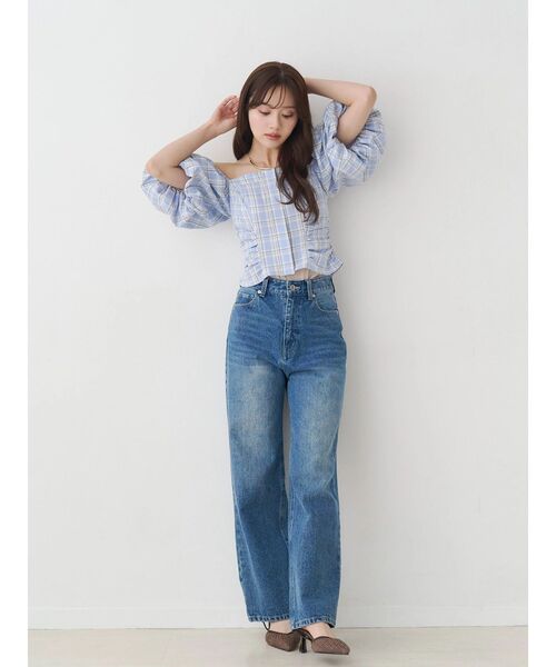 MERCURYDUO（マーキュリーデュオ）の「2WAYチェックオフショルベアブラウス（シャツ/ブラウス・レディース・ブルー/ライム・FREE）」の16枚目の写真