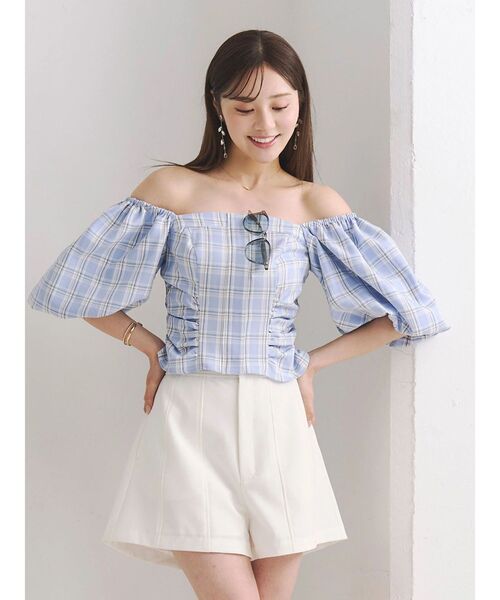 MERCURYDUO（マーキュリーデュオ）の「2WAYチェックオフショルベアブラウス（シャツ/ブラウス・レディース・ブルー/ライム・FREE）」の18枚目の写真
