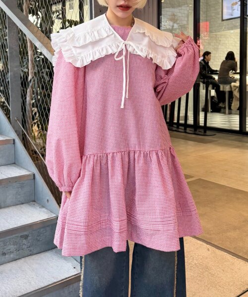 w closet(ダブルクローゼット)の「衿付きミニワンピース(スカート・レディース・レッド/ブラック・FREE)」の8枚目の写真