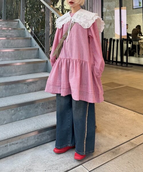 w closet(ダブルクローゼット)の「衿付きミニワンピース(スカート・レディース・レッド/ブラック・FREE)」の13枚目の写真