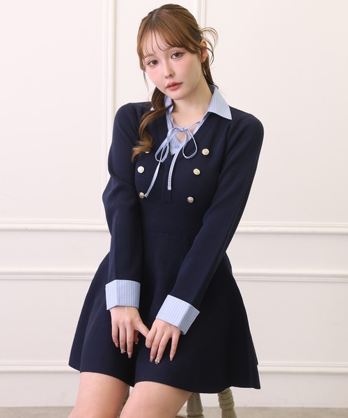 one after another NICE CLAUP(ワンアフターアナザーナイスクラップ)の「シャツドッキングミニワンピース(ワンピース・レディース・ブラック系その他/ホワイト系その他/ネイビー系・MEDIUM/SMALL)」の1枚目の写真