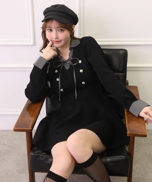 one after another NICE CLAUP(ワンアフターアナザーナイスクラップ)の「シャツドッキングミニワンピース(ワンピース・レディース・ブラック系その他/ホワイト系その他/ネイビー系・MEDIUM/SMALL)」の3枚目の写真