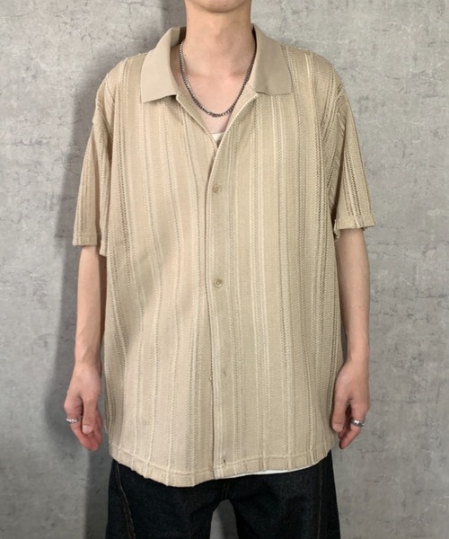 link lot(リンクロット)の「【2点セット】半袖レースシャツ×ワッフルタンクトップ(シャツ/ブラウス・メンズ・ベージュ/ブラック/アイボリー・M/L)」の10枚目の写真