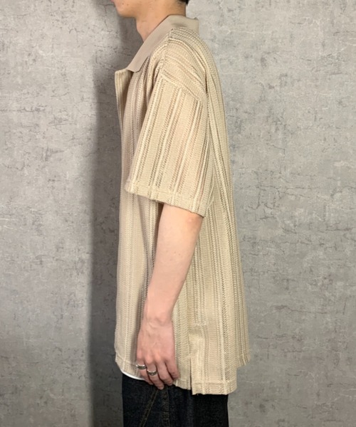 link lot(リンクロット)の「【2点セット】半袖レースシャツ×ワッフルタンクトップ(シャツ/ブラウス・メンズ・ベージュ/ブラック/アイボリー・M/L)」の11枚目の写真