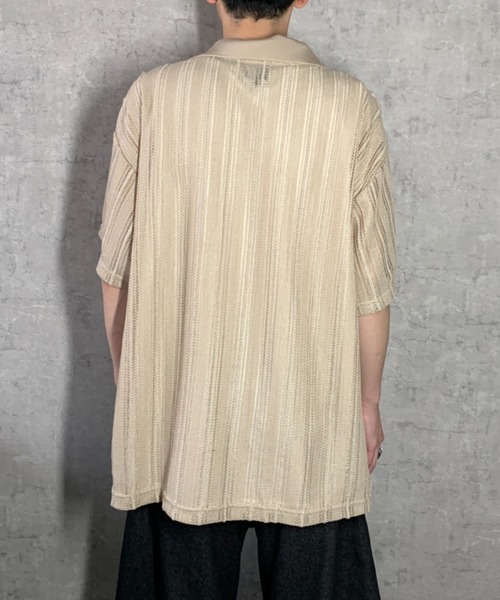 link lot(リンクロット)の「【2点セット】半袖レースシャツ×ワッフルタンクトップ(シャツ/ブラウス・メンズ・ベージュ/ブラック/アイボリー・M/L)」の4枚目の写真