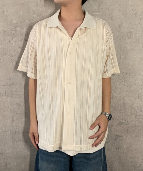link lot(リンクロット)の「【2点セット】半袖レースシャツ×ワッフルタンクトップ(シャツ/ブラウス・メンズ・ベージュ/ブラック/アイボリー・M/L)」の5枚目の写真