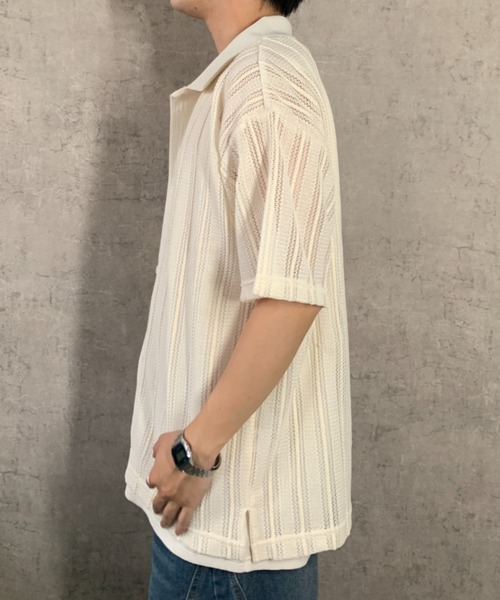 link lot(リンクロット)の「【2点セット】半袖レースシャツ×ワッフルタンクトップ(シャツ/ブラウス・メンズ・ベージュ/ブラック/アイボリー・M/L)」の6枚目の写真