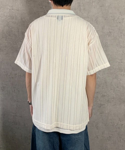 link lot(リンクロット)の「【2点セット】半袖レースシャツ×ワッフルタンクトップ(シャツ/ブラウス・メンズ・ベージュ/ブラック/アイボリー・M/L)」の7枚目の写真