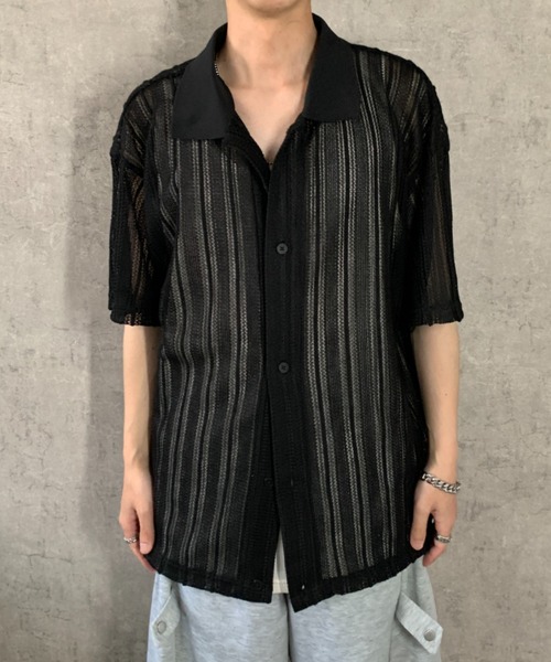 link lot(リンクロット)の「【2点セット】半袖レースシャツ×ワッフルタンクトップ(シャツ/ブラウス・メンズ・ベージュ/ブラック/アイボリー・M/L)」の8枚目の写真