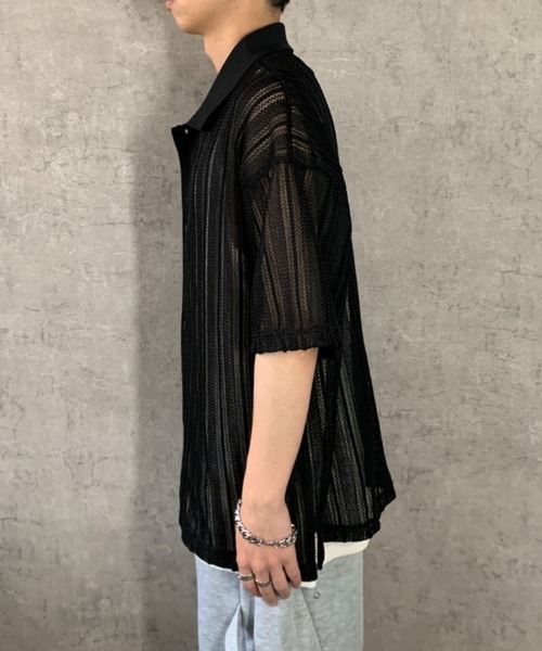 link lot(リンクロット)の「【2点セット】半袖レースシャツ×ワッフルタンクトップ(シャツ/ブラウス・メンズ・ベージュ/ブラック/アイボリー・M/L)」の9枚目の写真