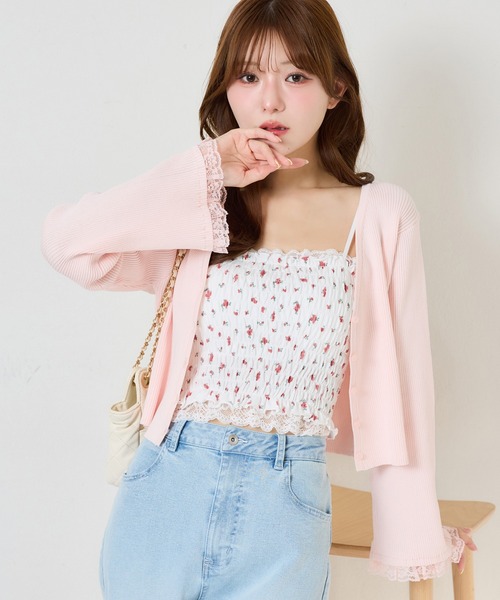 one after another NICE CLAUP(ワンアフターアナザーナイスクラップ)の「袖レースカーディガン(カーディガン/ボレロ・レディース・ブラック/ピンク/ミント/オフホワイト・FREE)」の4枚目の写真