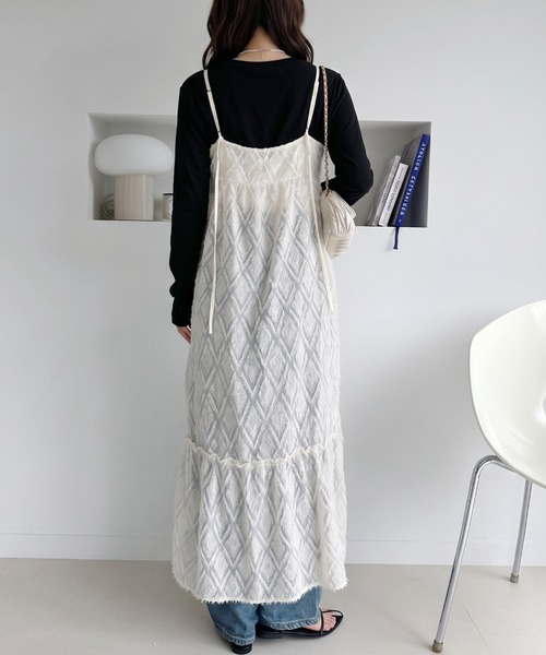 umune(ウムネ)の「ロングワンピース フリンジマキシ丈Aライン上品 大人カジュアル キャミワンピース高級感体型カバーキレイめ 秋冬(ワンピース・レディース・ブラック/アイボリー/ベビーピンク・FREE)」の12枚目の写真