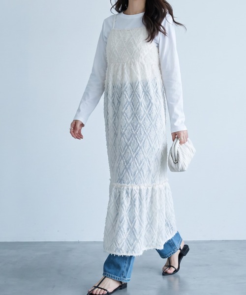 umune(ウムネ)の「ロングワンピース フリンジマキシ丈Aライン上品 大人カジュアル キャミワンピース高級感体型カバーキレイめ 秋冬(ワンピース・レディース・ブラック/アイボリー/ベビーピンク・FREE)」の9枚目の写真