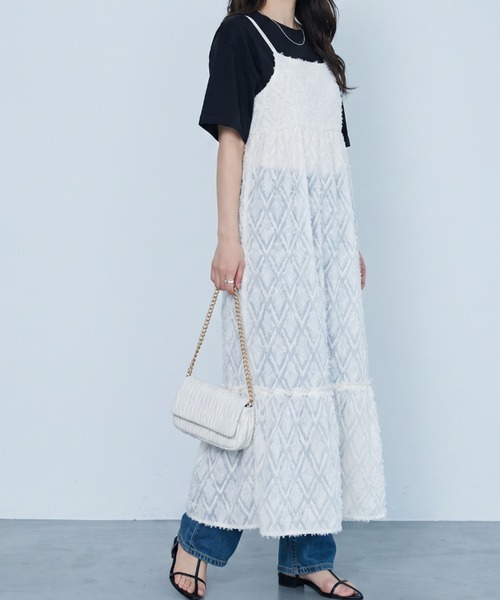 umune(ウムネ)の「ロングワンピース フリンジマキシ丈Aライン上品 大人カジュアル キャミワンピース高級感体型カバーキレイめ 秋冬(ワンピース・レディース・ブラック/アイボリー/ベビーピンク・FREE)」の10枚目の写真