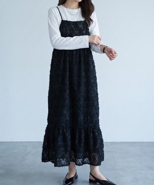 umune(ウムネ)の「ロングワンピース フリンジマキシ丈Aライン上品 大人カジュアル キャミワンピース高級感体型カバーキレイめ 秋冬(ワンピース・レディース・ブラック/アイボリー/ベビーピンク・FREE)」の18枚目の写真