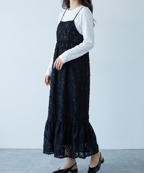 umune(ウムネ)の「ロングワンピース フリンジマキシ丈Aライン上品 大人カジュアル キャミワンピース高級感体型カバーキレイめ 秋冬(ワンピース・レディース・ブラック/アイボリー/ベビーピンク・FREE)」の20枚目の写真