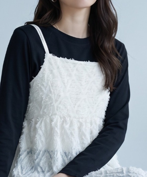 umune(ウムネ)の「ロングワンピース フリンジマキシ丈Aライン上品 大人カジュアル キャミワンピース高級感体型カバーキレイめ 秋冬(ワンピース・レディース・ブラック/アイボリー/ベビーピンク・FREE)」の14枚目の写真
