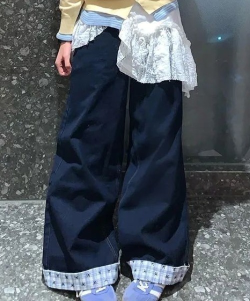Vipoa(ヴィポア)の「チェックリボンロールアップデニム(デニムパンツ・レディース・ネイビー・MEDIUM/LARGE)」の21枚目の写真