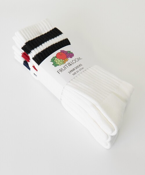 FRUIT OF THE LOOM（フルーツオブザルーム）の「【FRUIT OF THE LOOM/フルーツ・オブ・ザ・ルーム】 3P2ラインクルーソックス/3足パッククルーソックス（ソックス/靴下・メンズ・ホワイト系その他/ホワイト系その他2・フリー）」の3枚目の写真