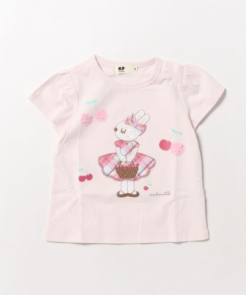 KP（ケーピー）の「mimiちゃんアップリケ 半袖Tシャツ（Tシャツ/カットソー・キッズ・ピンク/オフホワイト・90cm/100cm/110cm/120cm/80ｃｍ/130cm）」の2枚目の写真