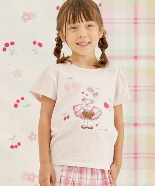KP(ケーピー)の「mimiちゃんアップリケ 半袖Tシャツ(Tシャツ/カットソー・キッズ・ピンク/オフホワイト・90cm/100cm/110cm/120cm/80cm/130cm)」の2枚目の写真
