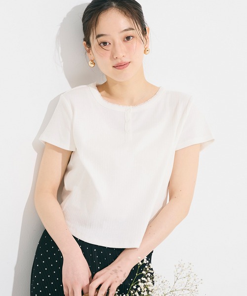 coca(coca)(コカ)の「リブヘンリーネックTシャツ(Tシャツ/カットソー・レディース・ブラック/ライトグレー/ホワイト/レッド・S/M/L)」の2枚目の写真