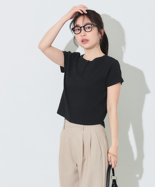 coca(coca)(コカ)の「リブヘンリーネックTシャツ(Tシャツ/カットソー・レディース・ブラック/ライトグレー/ホワイト/レッド・S/M/L)」の11枚目の写真