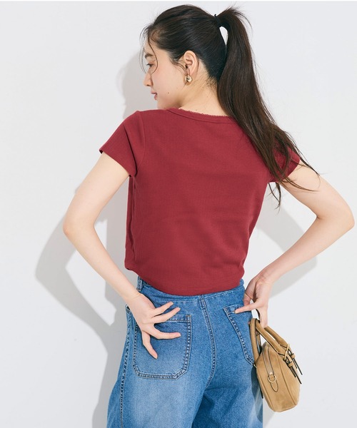 coca(coca)(コカ)の「リブヘンリーネックTシャツ(Tシャツ/カットソー・レディース・ブラック/ライトグレー/ホワイト/レッド・S/M/L)」の14枚目の写真