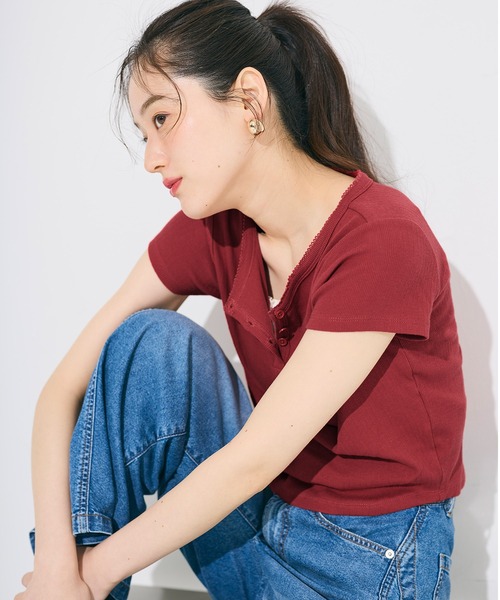 coca(coca)(コカ)の「リブヘンリーネックTシャツ(Tシャツ/カットソー・レディース・ブラック/ライトグレー/ホワイト/レッド・S/M/L)」の16枚目の写真