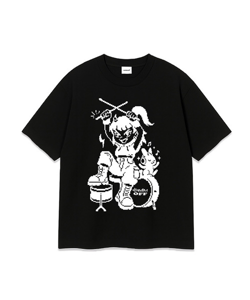 RANDOMOFF(ランダムオフ)の「PIXEL DRUM KID OVER FIT T-SHIRT (3color)(Tシャツ/カットソー・メンズ・ホワイト/ブラック/ネイビー・SMALL/MEDIUM/LARGE/X-LARGE)」の1枚目の写真
