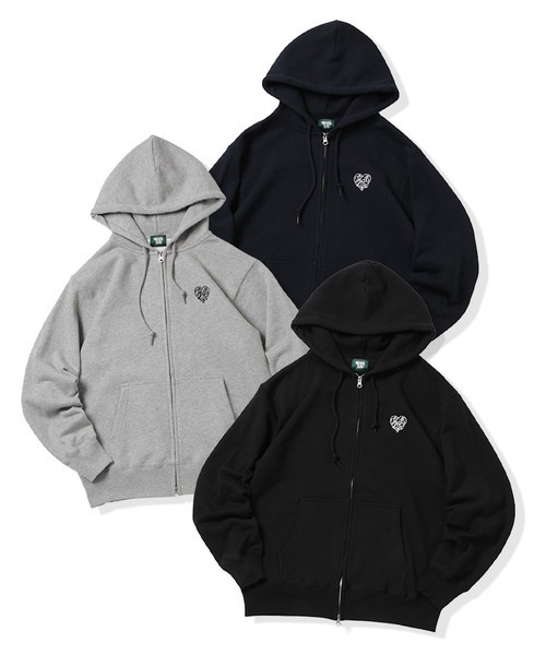 That's life（ザッツライフ）の「HEAVY WEIGHT 12.7oz HEART LOGO ZIP HOODIE 長袖 パーカー 春服 秋服 冬服 ジップパーカー ダブルジップ ヘビーウェイト 肉厚生地 ユニセックス トップス 裏パイル（パーカー・メンズ・ブラック/ネイビー/グレー・MEDIUM/LARGE/X-LARGE）」の7枚目の写真