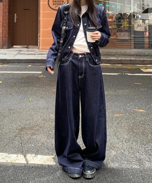 FAVORITO（ファヴォリート）の「デニムショートジャケットパンツセットアップ（セットアップ・レディース・ダークブルー・XL/L/M/S）」の5枚目の写真