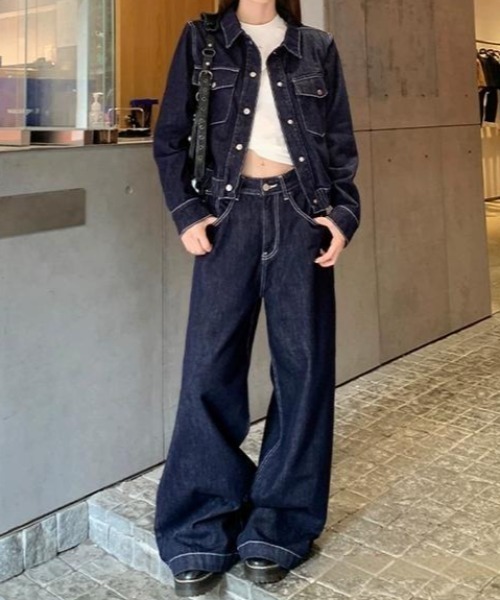 FAVORITO（ファヴォリート）の「デニムショートジャケットパンツセットアップ（セットアップ・レディース・ダークブルー・XL/L/M/S）」の10枚目の写真