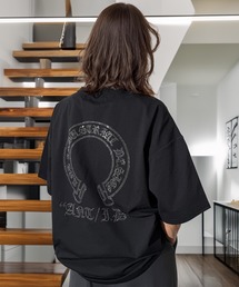 ラインストーン ホースシュー ワイドシルエット ストレッチ 半袖Tシャツ