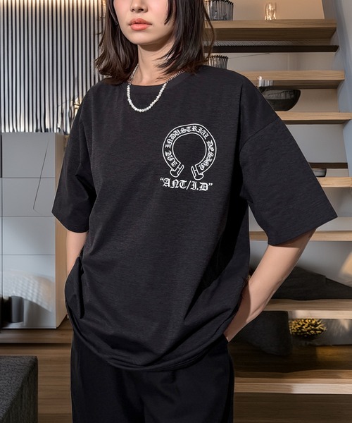 Candlestick（キャンドルスティック）の「ラインストーン ホースシュー ワイドシルエット ストレッチ 半袖Tシャツ（Tシャツ/カットソー・レディース・ホワイト/スミクロ/ブラック・M/L）」の19枚目の写真