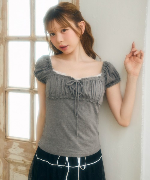 TITTY&CO.(ティティーアンドコー)の「ギャザートップス(Tシャツ/カットソー・レディース・チャコールグレー/アイボリー/ブルー/ピンク・FREE)」の3枚目の写真