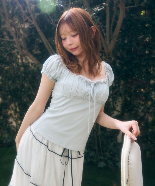TITTY&CO.(ティティーアンドコー)の「ギャザートップス(Tシャツ/カットソー・レディース・チャコールグレー/アイボリー/ブルー/ピンク・FREE)」の8枚目の写真