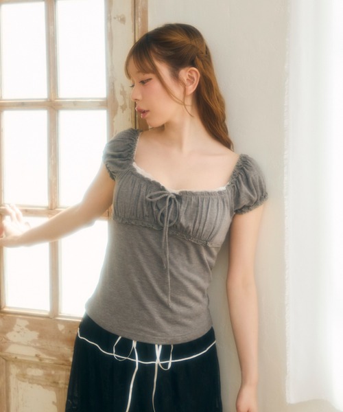 TITTY&CO.(ティティーアンドコー)の「ギャザートップス(Tシャツ/カットソー・レディース・チャコールグレー/アイボリー/ブルー/ピンク・FREE)」の20枚目の写真