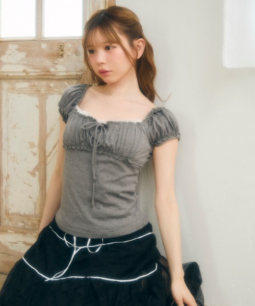 TITTY&CO.(ティティーアンドコー)の「ギャザートップス(Tシャツ/カットソー・レディース・チャコールグレー/アイボリー/ブルー/ピンク・FREE)」の21枚目の写真
