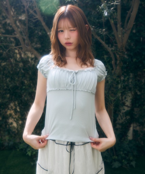 TITTY&CO.(ティティーアンドコー)の「ギャザートップス(Tシャツ/カットソー・レディース・チャコールグレー/アイボリー/ブルー/ピンク・FREE)」の10枚目の写真
