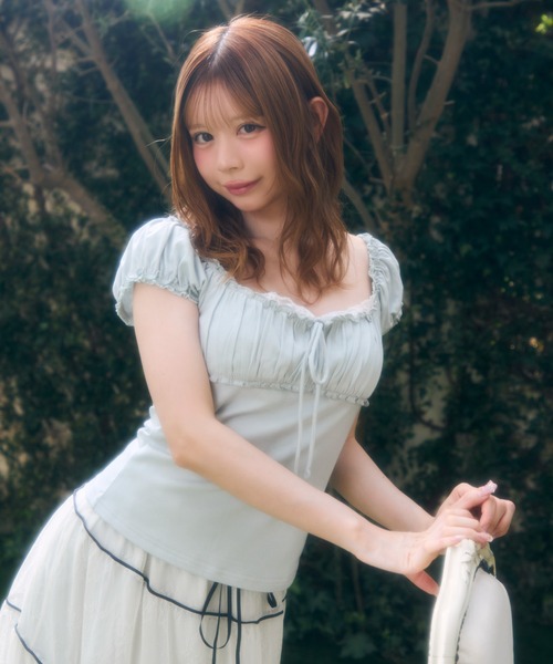 TITTY&CO.(ティティーアンドコー)の「ギャザートップス(Tシャツ/カットソー・レディース・チャコールグレー/アイボリー/ブルー/ピンク・FREE)」の13枚目の写真