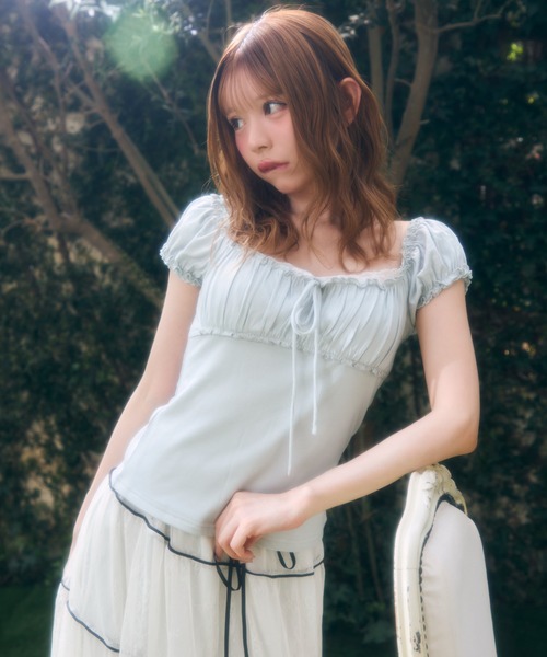 TITTY&CO.(ティティーアンドコー)の「ギャザートップス(Tシャツ/カットソー・レディース・チャコールグレー/アイボリー/ブルー/ピンク・FREE)」の12枚目の写真