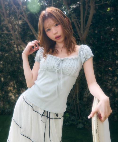 TITTY&CO.(ティティーアンドコー)の「ギャザートップス(Tシャツ/カットソー・レディース・チャコールグレー/アイボリー/ブルー/ピンク・FREE)」の9枚目の写真