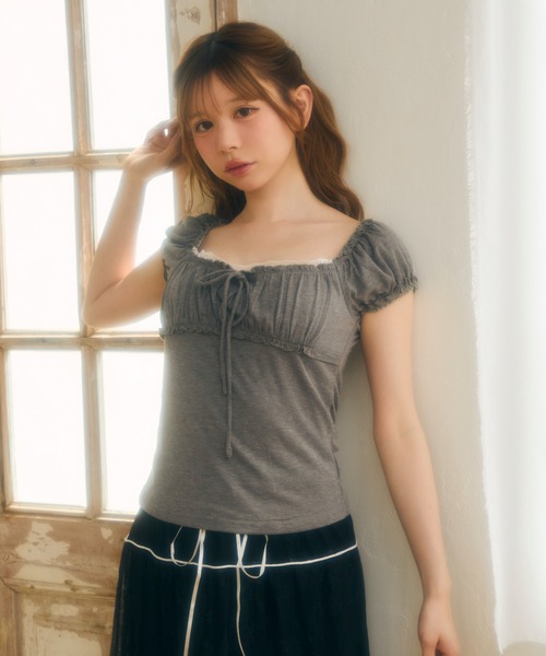 TITTY&CO.(ティティーアンドコー)の「ギャザートップス(Tシャツ/カットソー・レディース・チャコールグレー/アイボリー/ブルー/ピンク・FREE)」の22枚目の写真